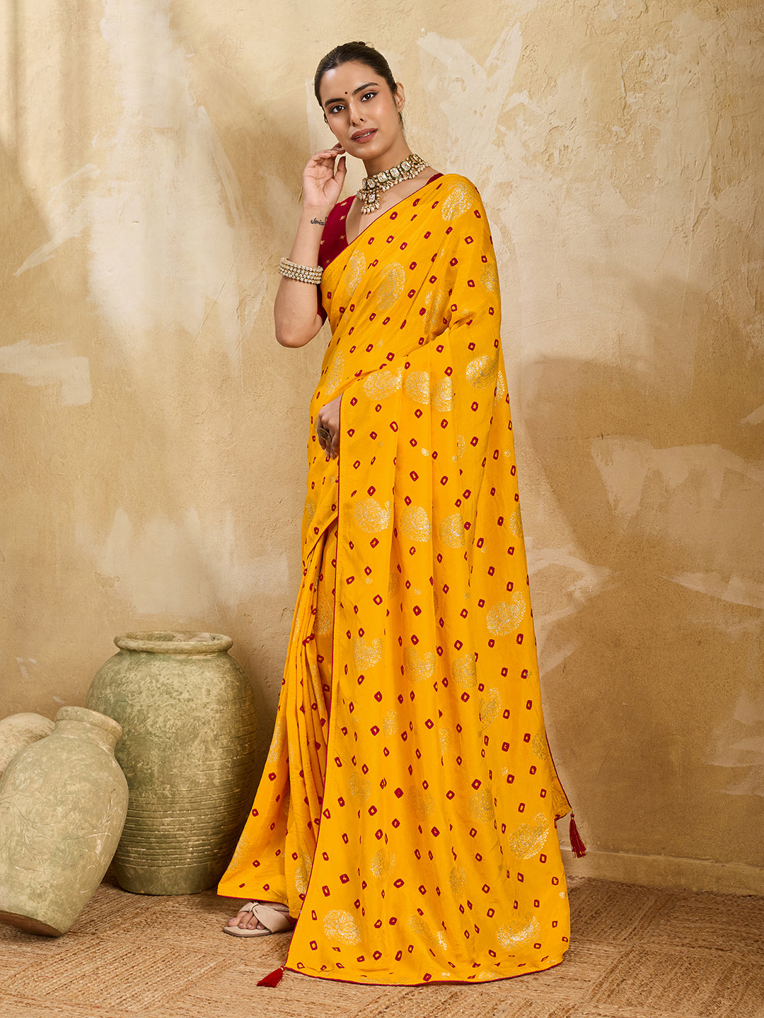 Buy  Dola Silk Bandhani Saree with Elegant Zari Border  Tanmira 