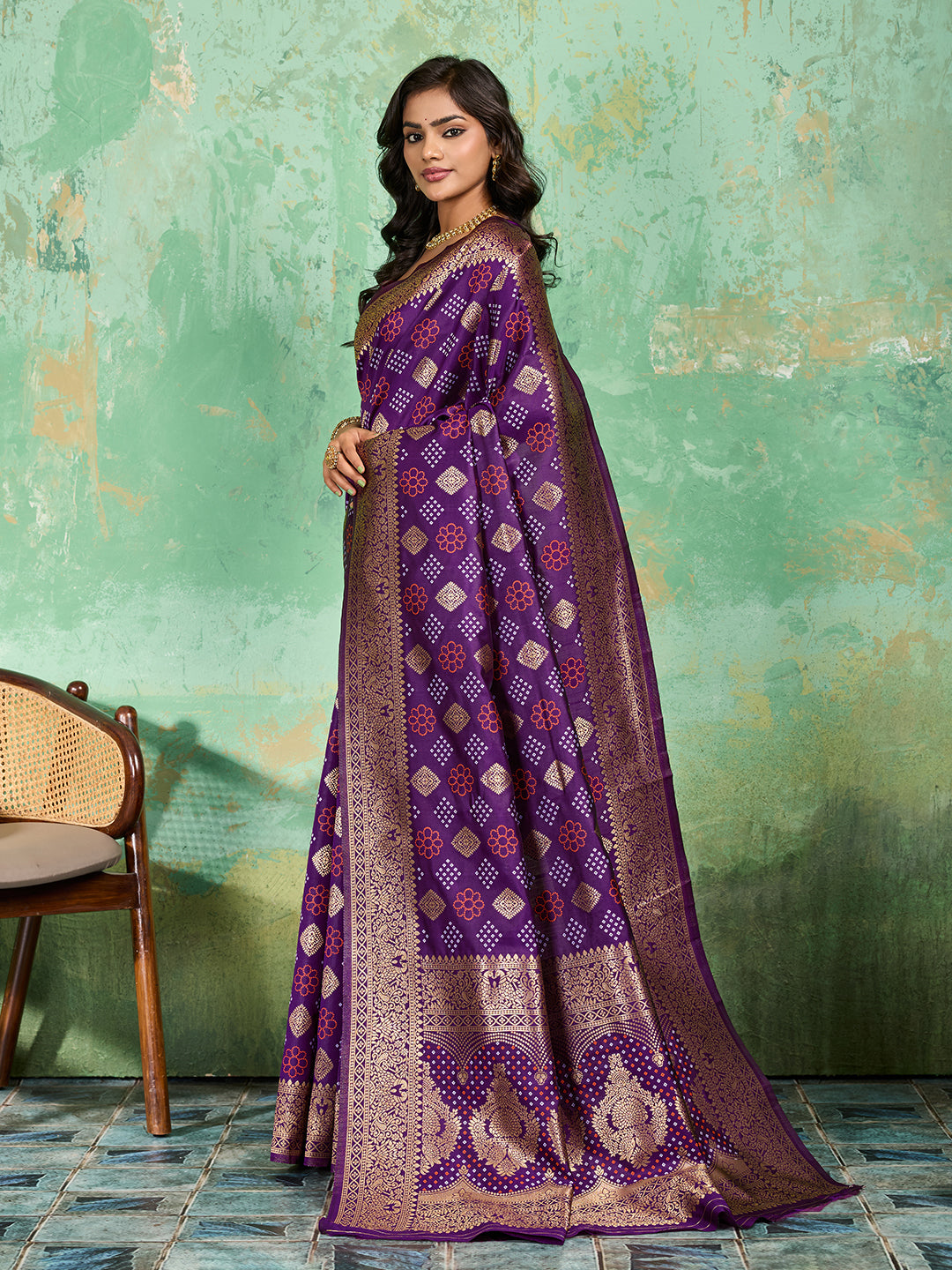Tanmira  New Banarasi Silk Bandhani Style With Zari weaving Saree DC