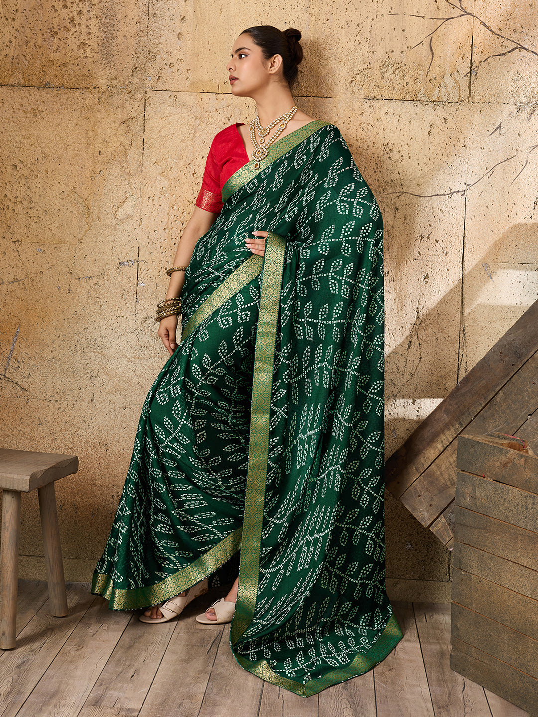 Tanmira  New Casual Moss Chiffon Bandhani Style Saree Collection     KDN