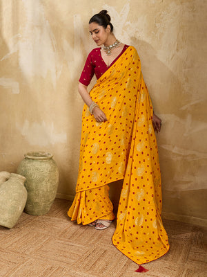 Buy  Dola Silk Bandhani Saree with Elegant Zari Border  Tanmira 