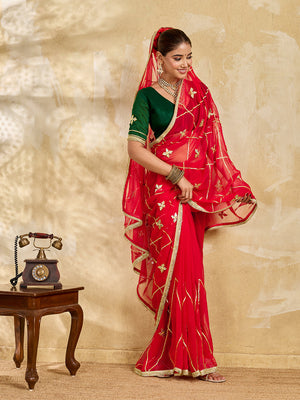 Buy Chiffon Saree Traditional Style With Gota patti Work Tanmira