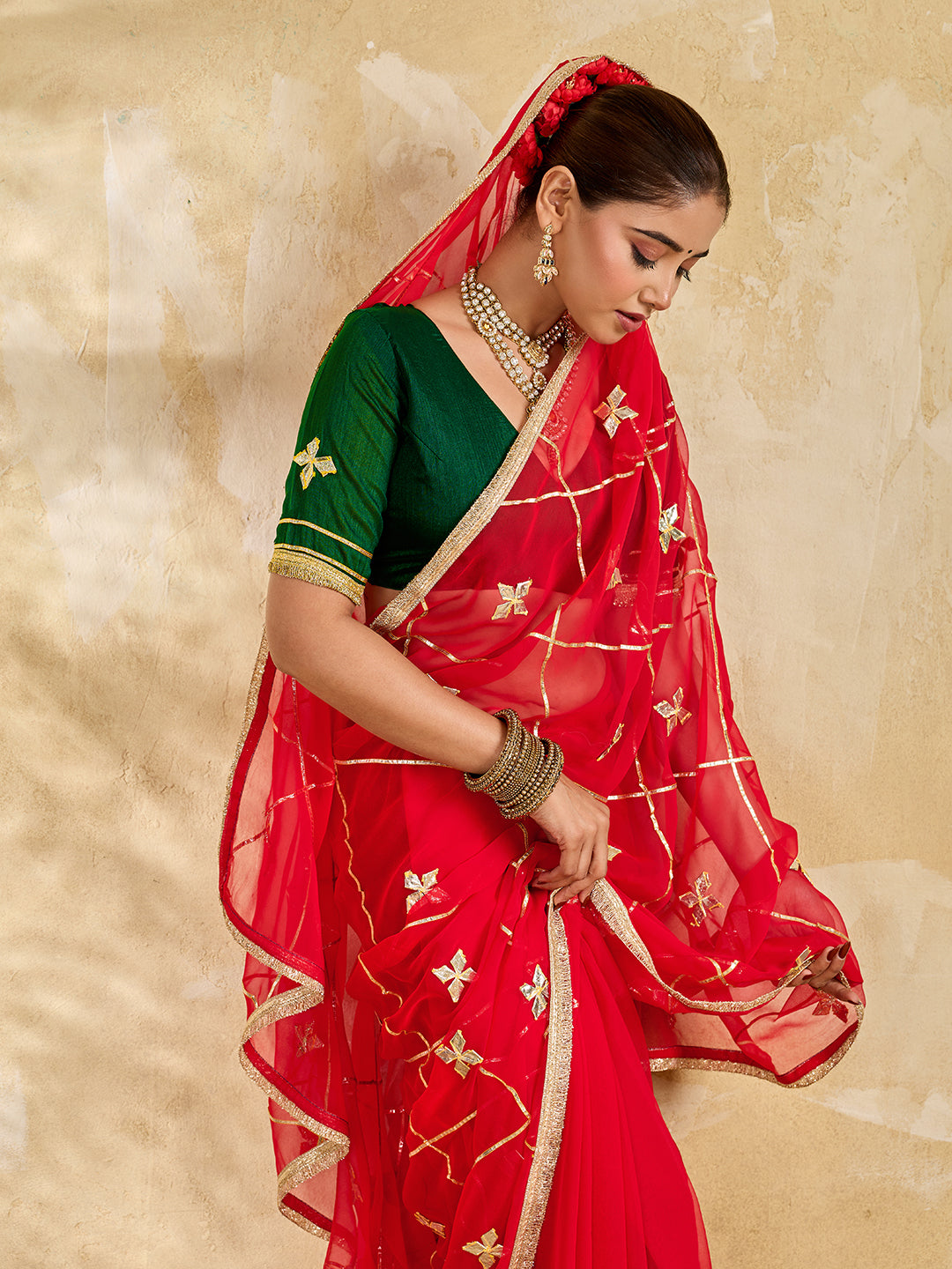 Buy Chiffon Saree Traditional Style With Gota patti Work Tanmira