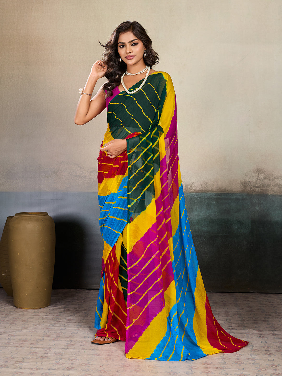 Tanmira  New Chiffon Leheriya Style With Casual Wear Saree KRN