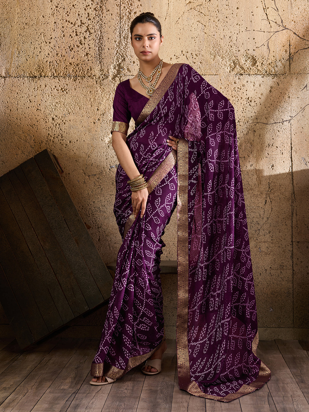 Tanmira  New Soft Moss Chiffon Bandhani Saree for Everyday Casual Wear     KDN