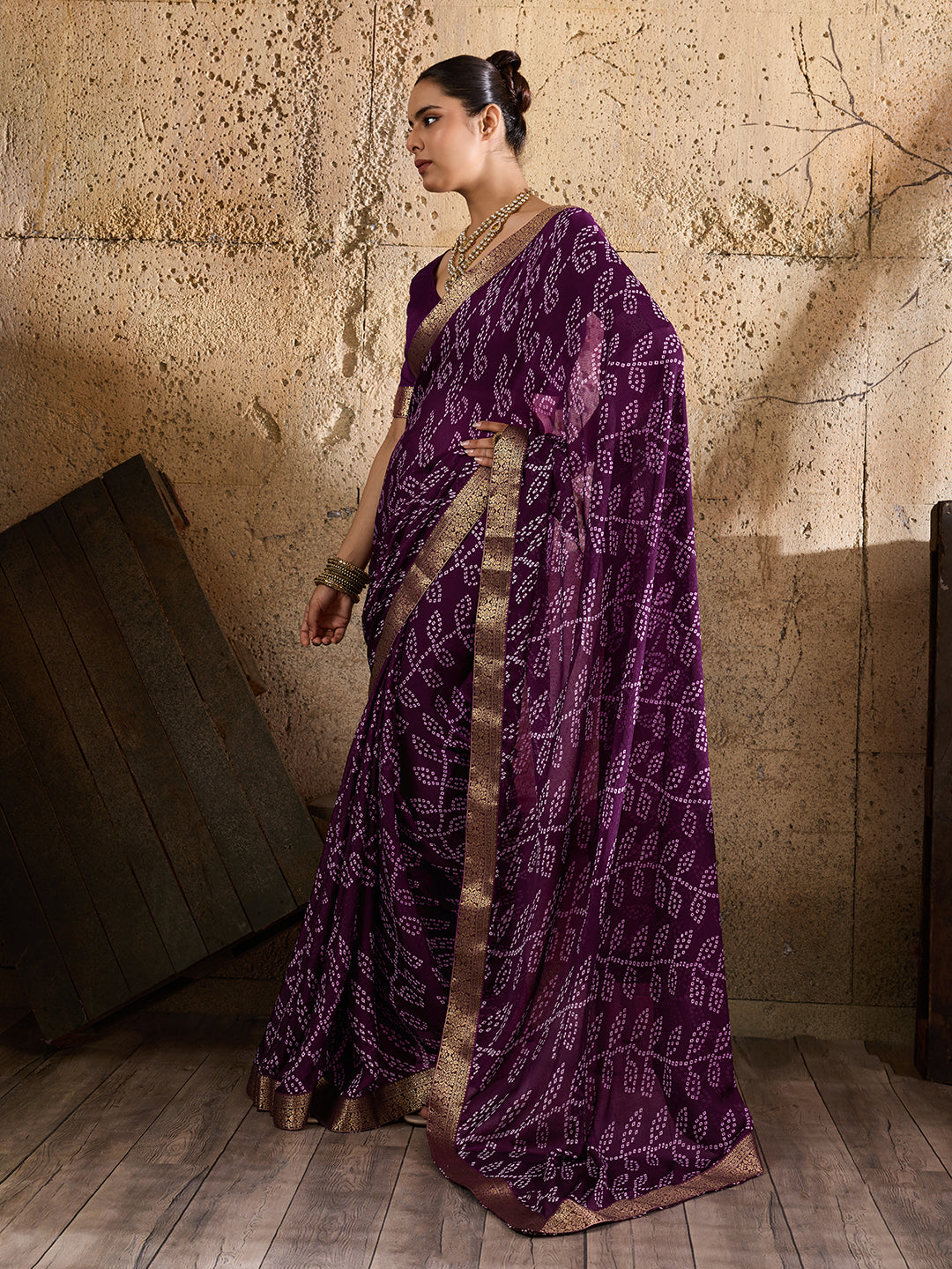 Tanmira  New Soft Moss Chiffon Bandhani Saree for Everyday Casual Wear     KDN