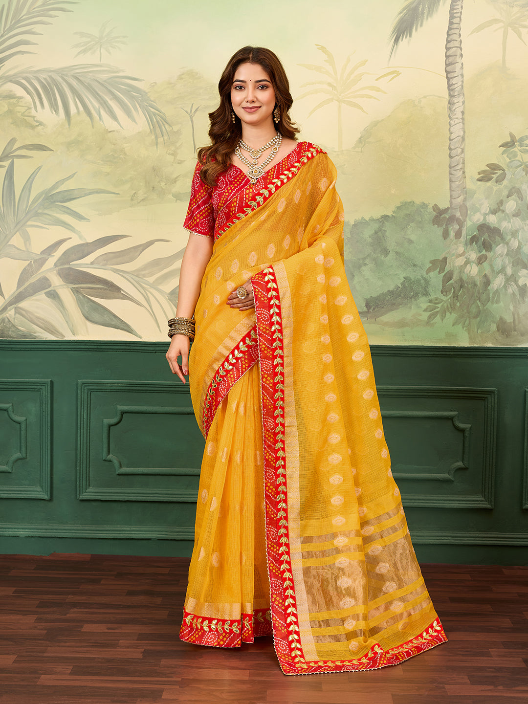 Tanmira  Rajasthani Marwadi Pure Kota Doriya Piliya Banarasi Zari Pallu Saree  SWA