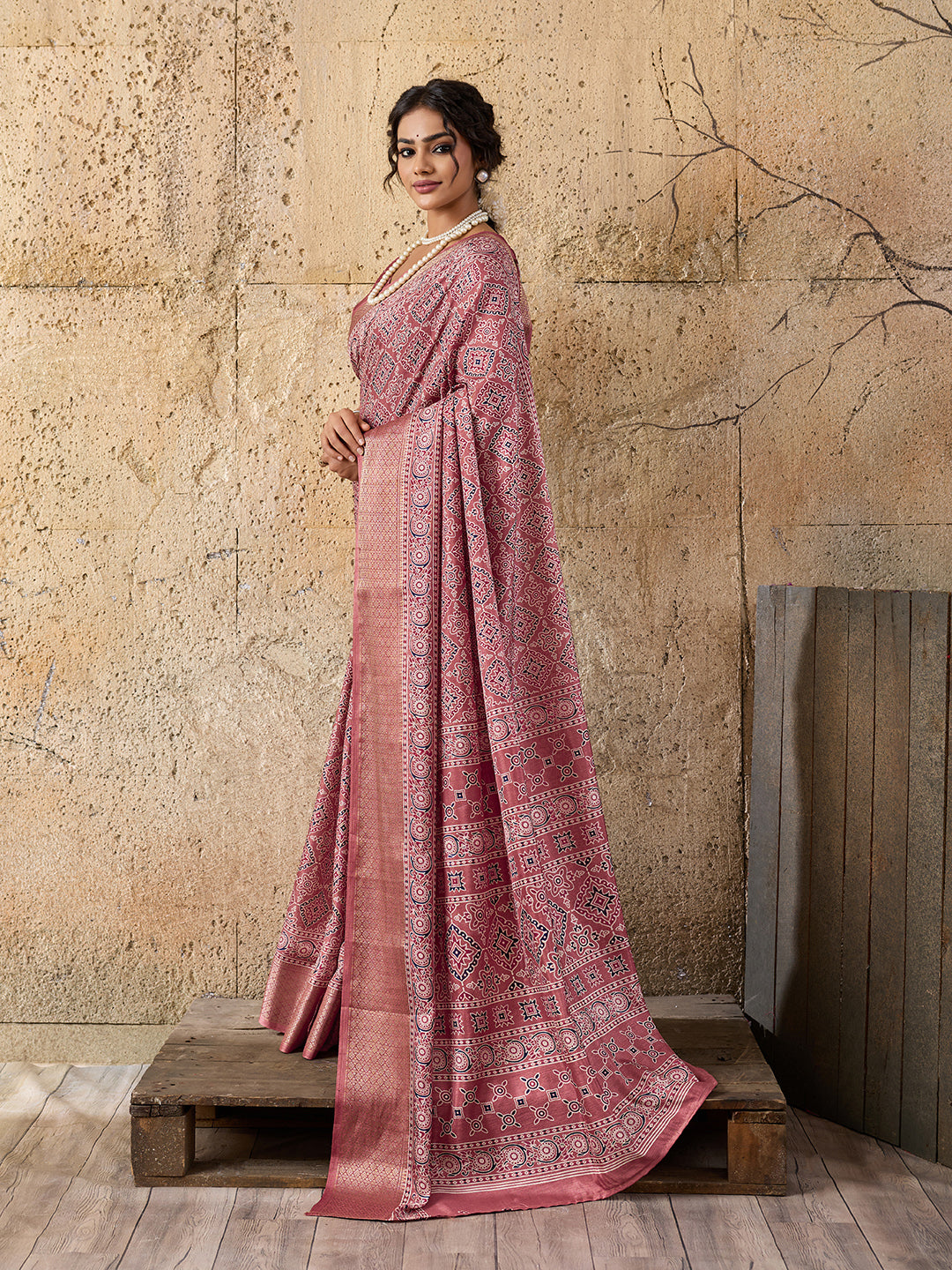 Tanmira  New Latest Cotton silk Ajrakh style With Ajrakh HandPrint Work Saree STL