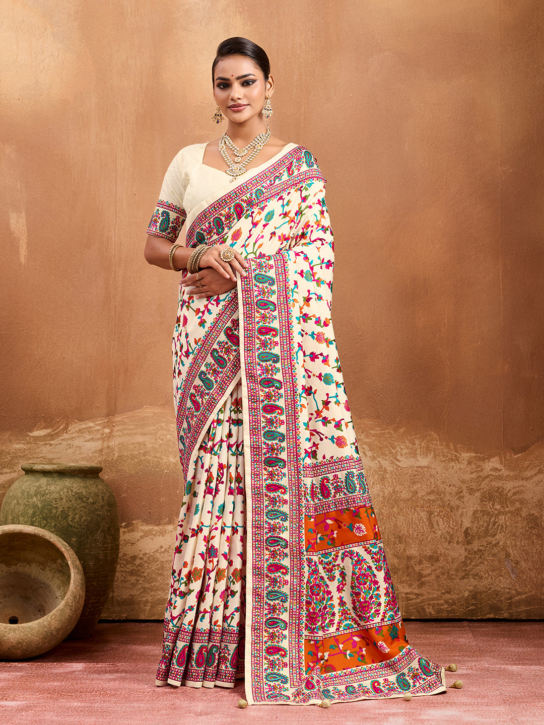 Tanmira Latest handpicked Pashmina cotton silk Saree  STR Off White