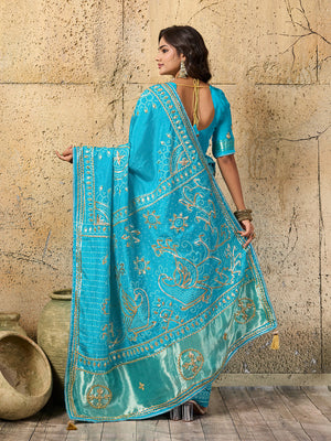 Buy Bandhani with Kachha Gota Patti Glow Modal Silk Saree Tanmira
