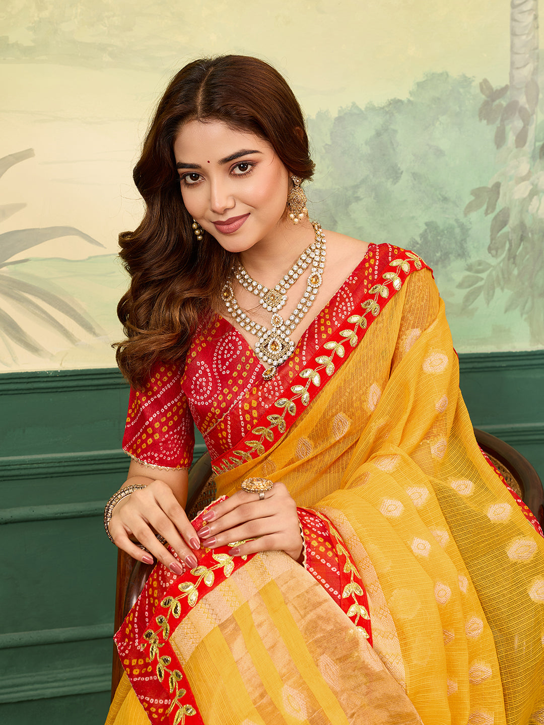 Tanmira  Rajasthani Marwadi Pure Kota Doriya Piliya Banarasi Zari Pallu Saree  SWA