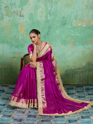  treding Tissue Silk saree in rani colour 