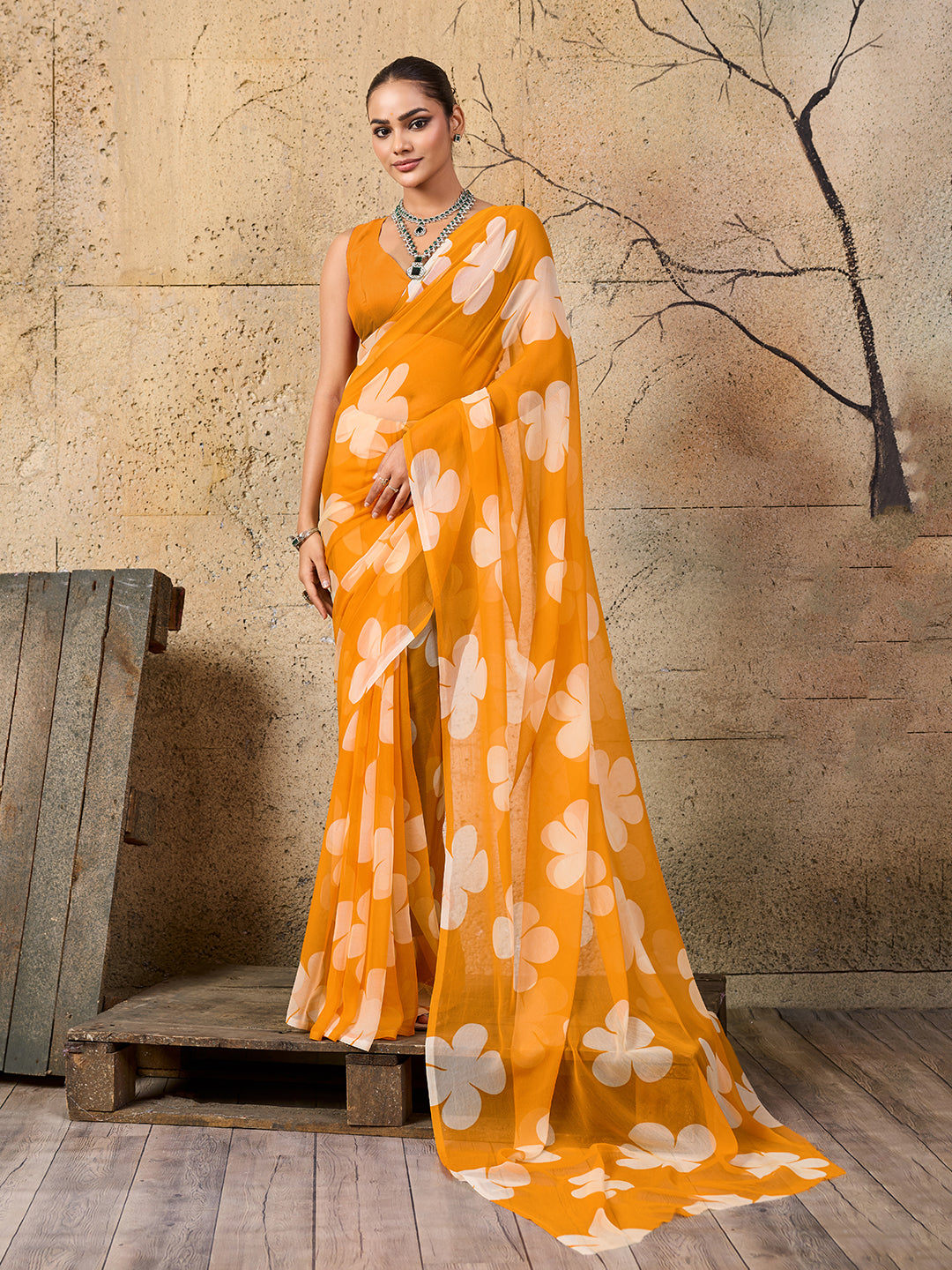 Tanmira  Latest New Pure Georgette Flower Printed Style Saree SUN