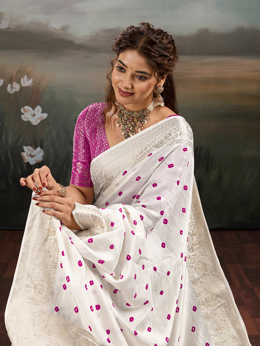 Buy Elegant Bandhani Saree With Festive Wear Tanmira