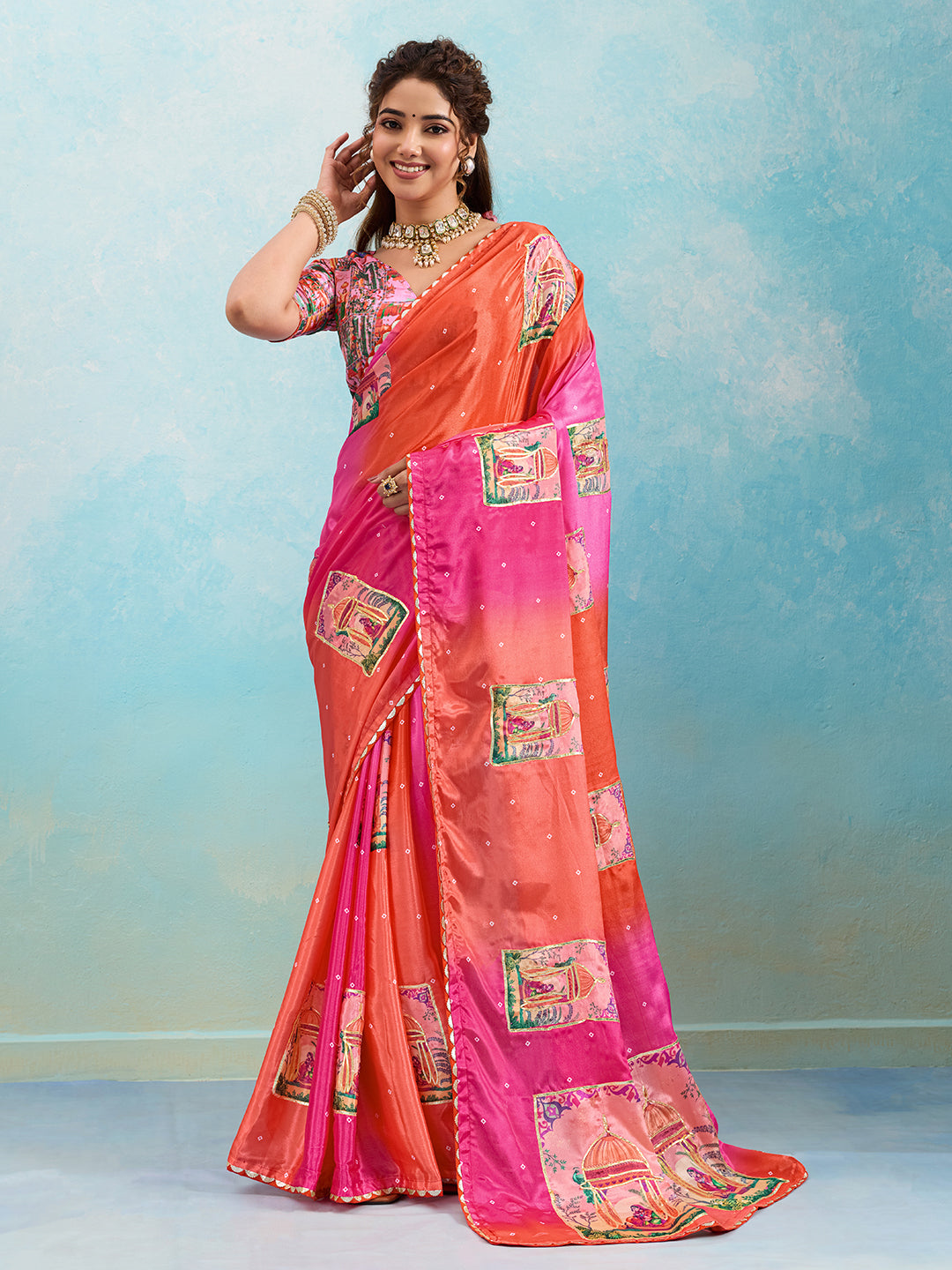 Tanmira  New Festive Ready Chinon Silk Saree in Beautiful Kalamkari Print GAN