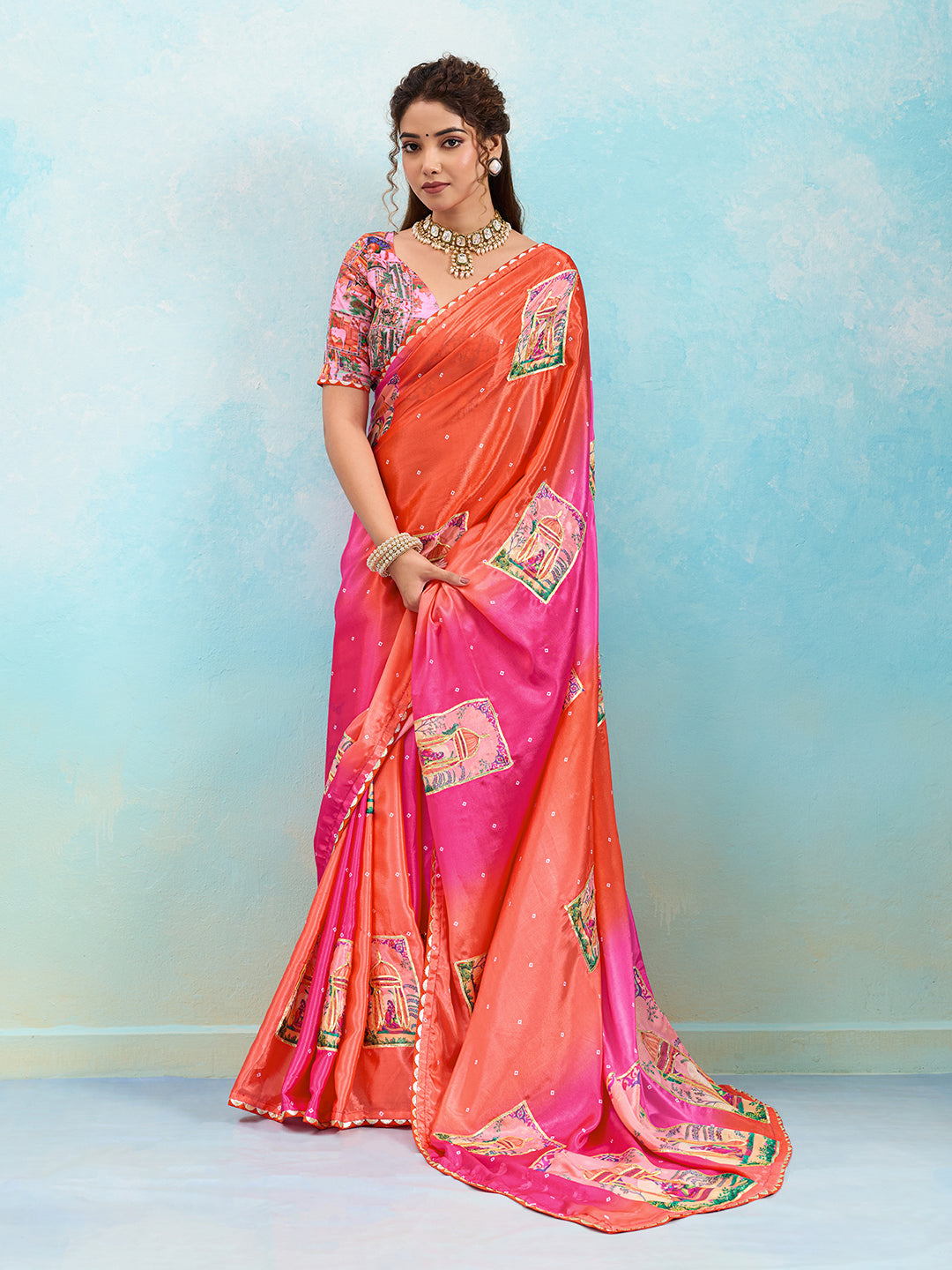 Tanmira  New Festive Ready Chinon Silk Saree in Beautiful Kalamkari Print GAN