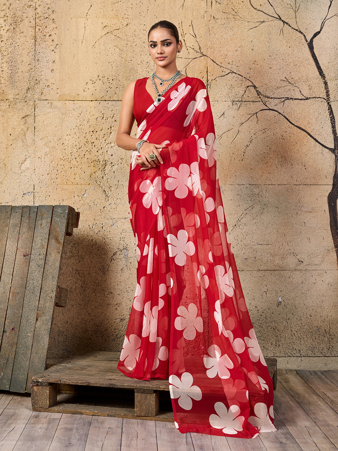 Tanmira  New Pure Georgette Flower Printed Style Saree SUN