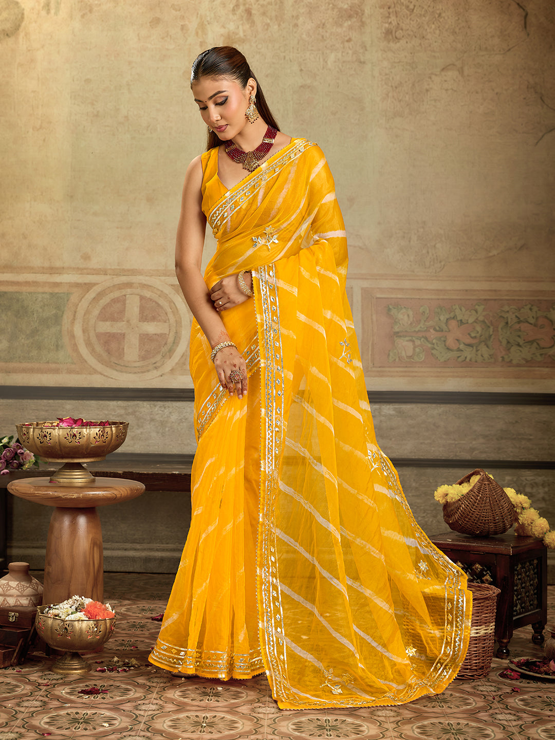 Tanmira  Latest New Organza Leheriya Style With Gotapatti Work Saree MHS