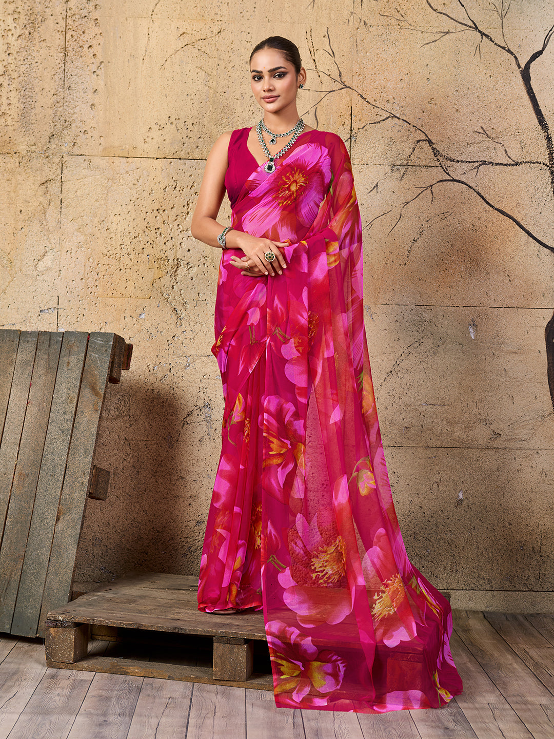 Tanmira  New Beautiful Pure Georgette Flower Printed Style Saree SUN