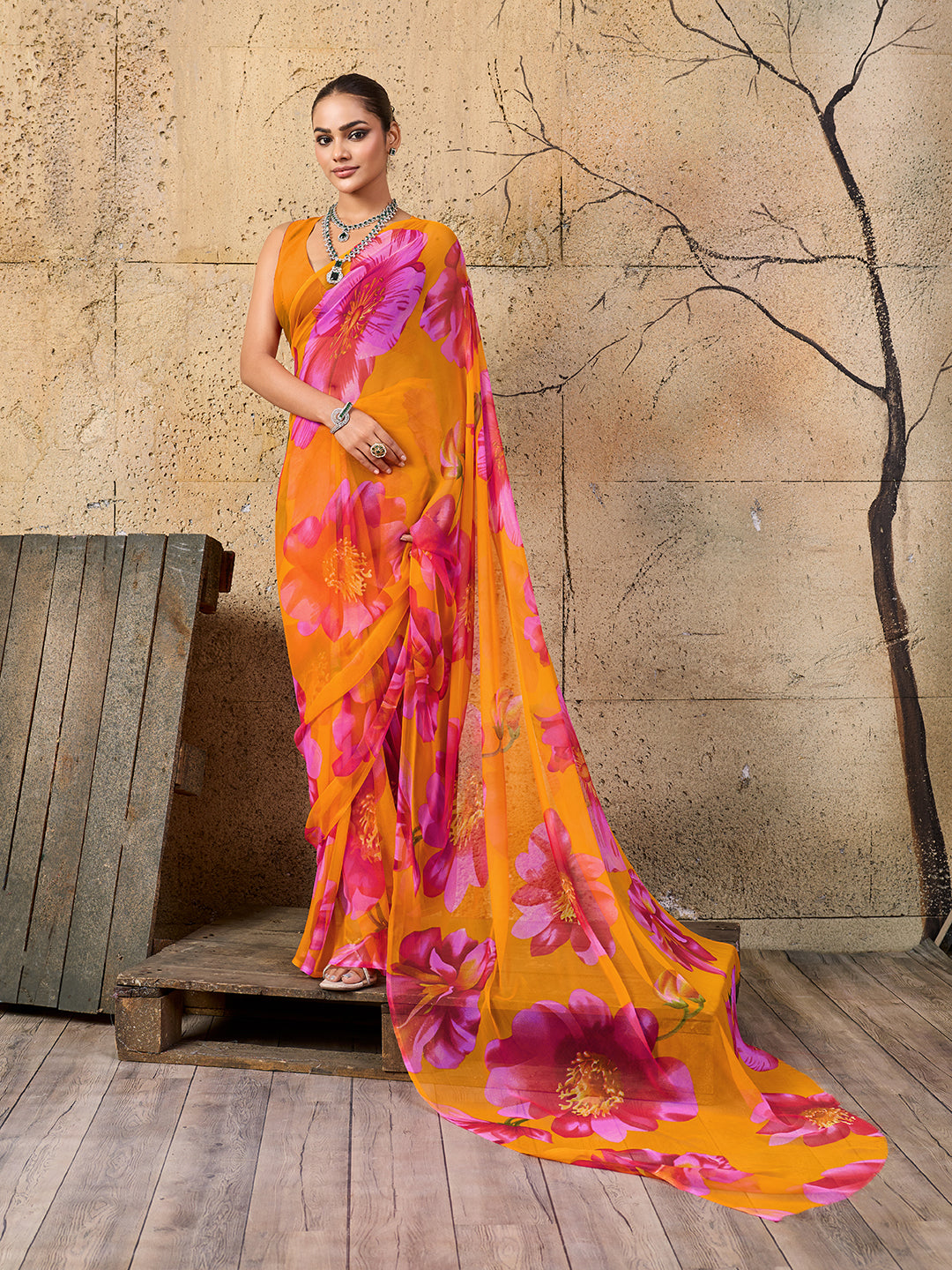 Tanmira  New Latest Pure Georgette Flower Printed Style Saree SUN