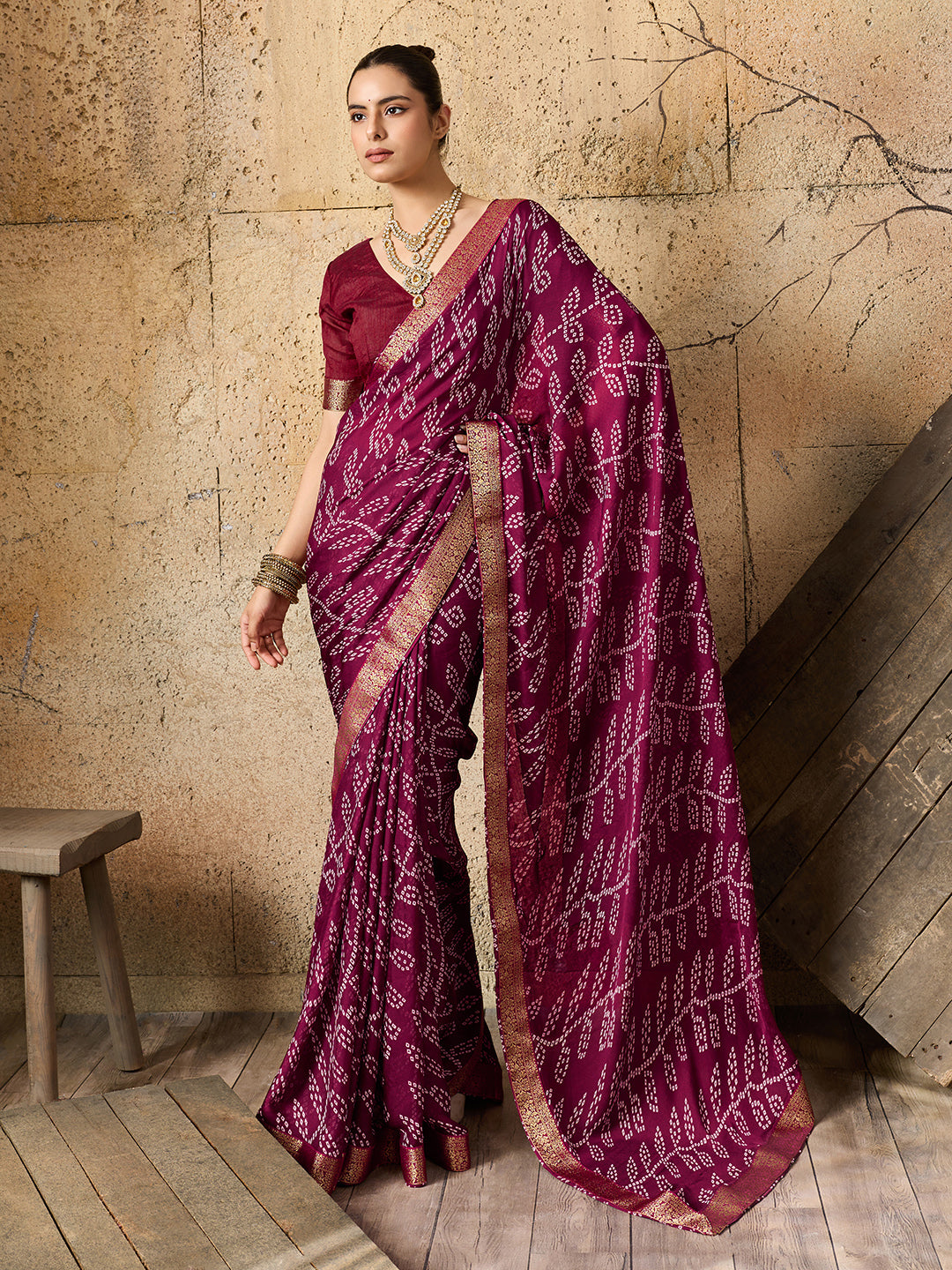 Tanmira  New Premium Quality Moss Chiffon Bandhani Style Saree for Casual & Everyday Wear   KDN
