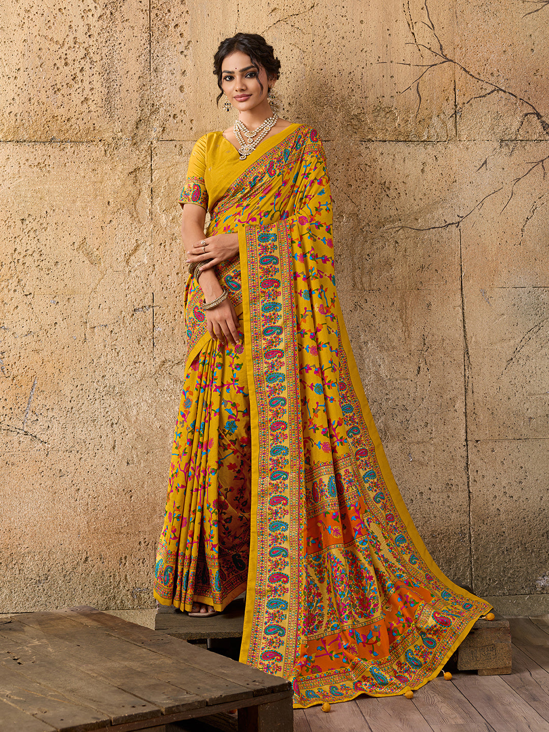 Tanmira Latest handpicked  pashmina cotton silk Saree  STR Mustard