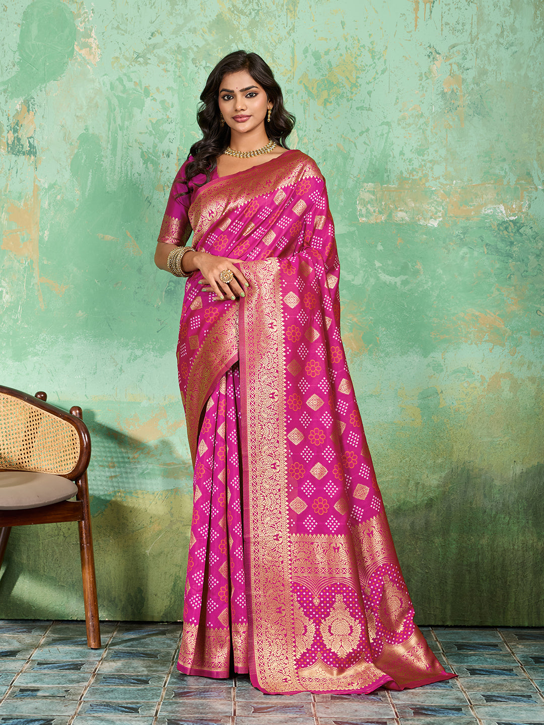 Tanmira  New Latest  Banarasi Silk Bandhani Style With Zari weaving Saree DC