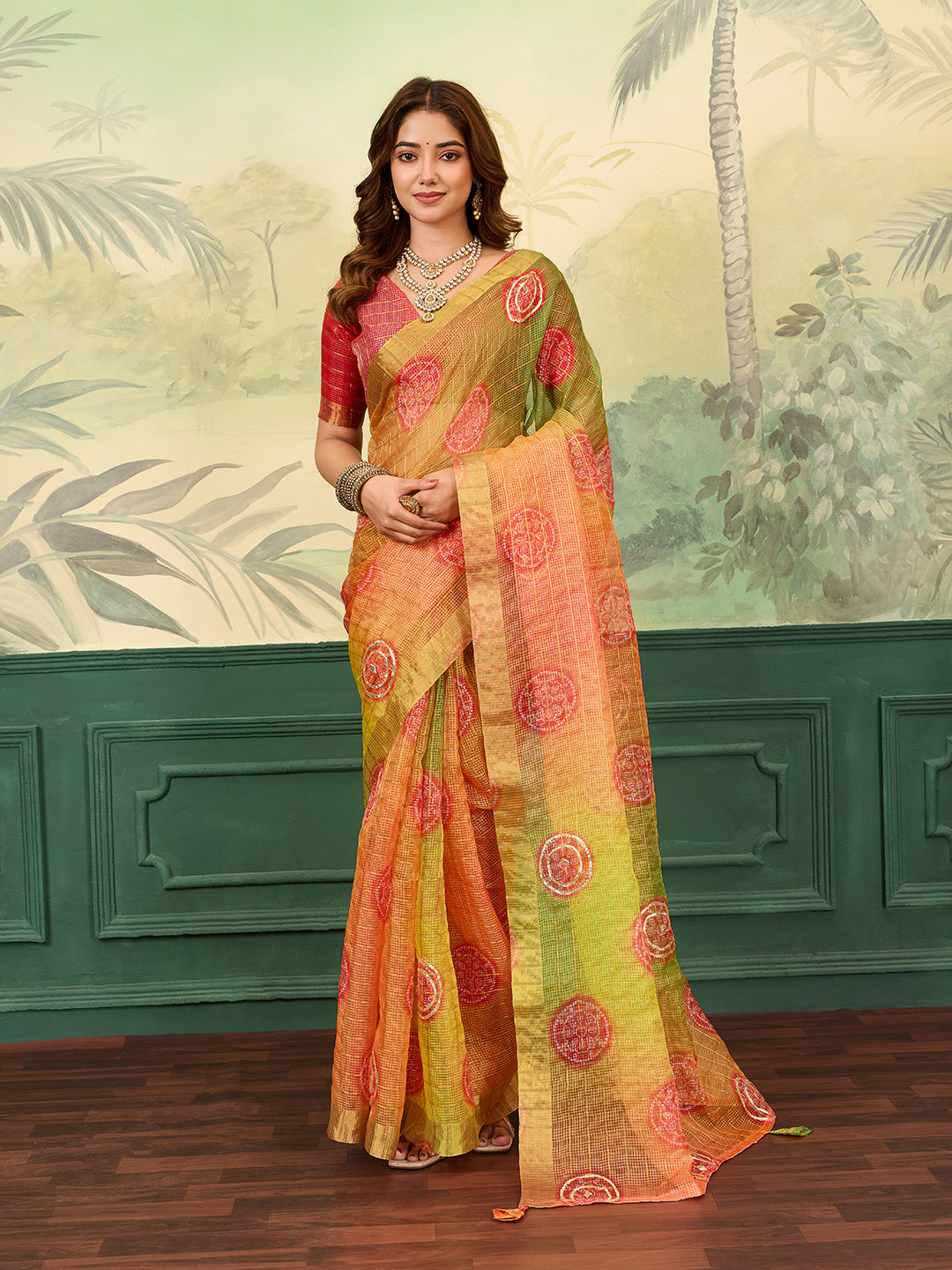 Tanmira  New Elegant Kota Doriya Bandhani Saree with Gota Patti Work GAN