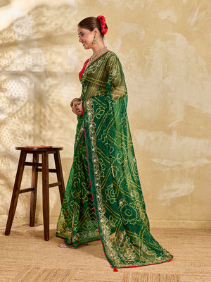 Buy Chiffon Saree Bandhani Style With Aari Work Tanmira