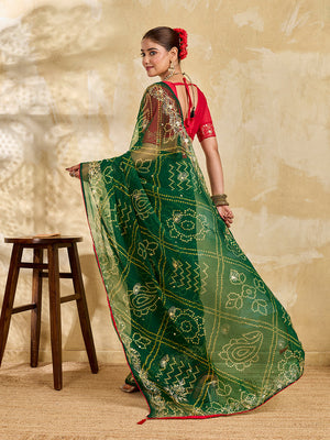 Buy Chiffon Saree Bandhani Style With Aari Work Tanmira