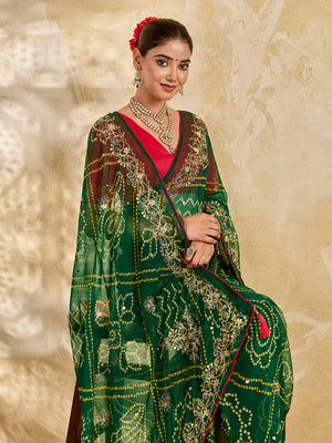 Buy Chiffon Saree Bandhani Style With Aari Work Tanmira
