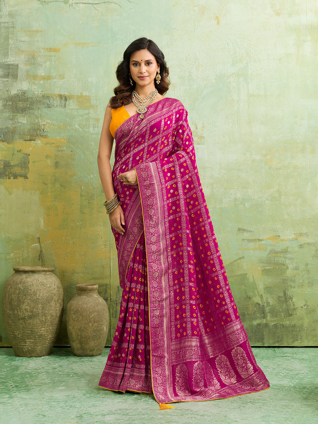Buy New Royal Bandhani Saree with Elegant Zari Weaving Tanmira 