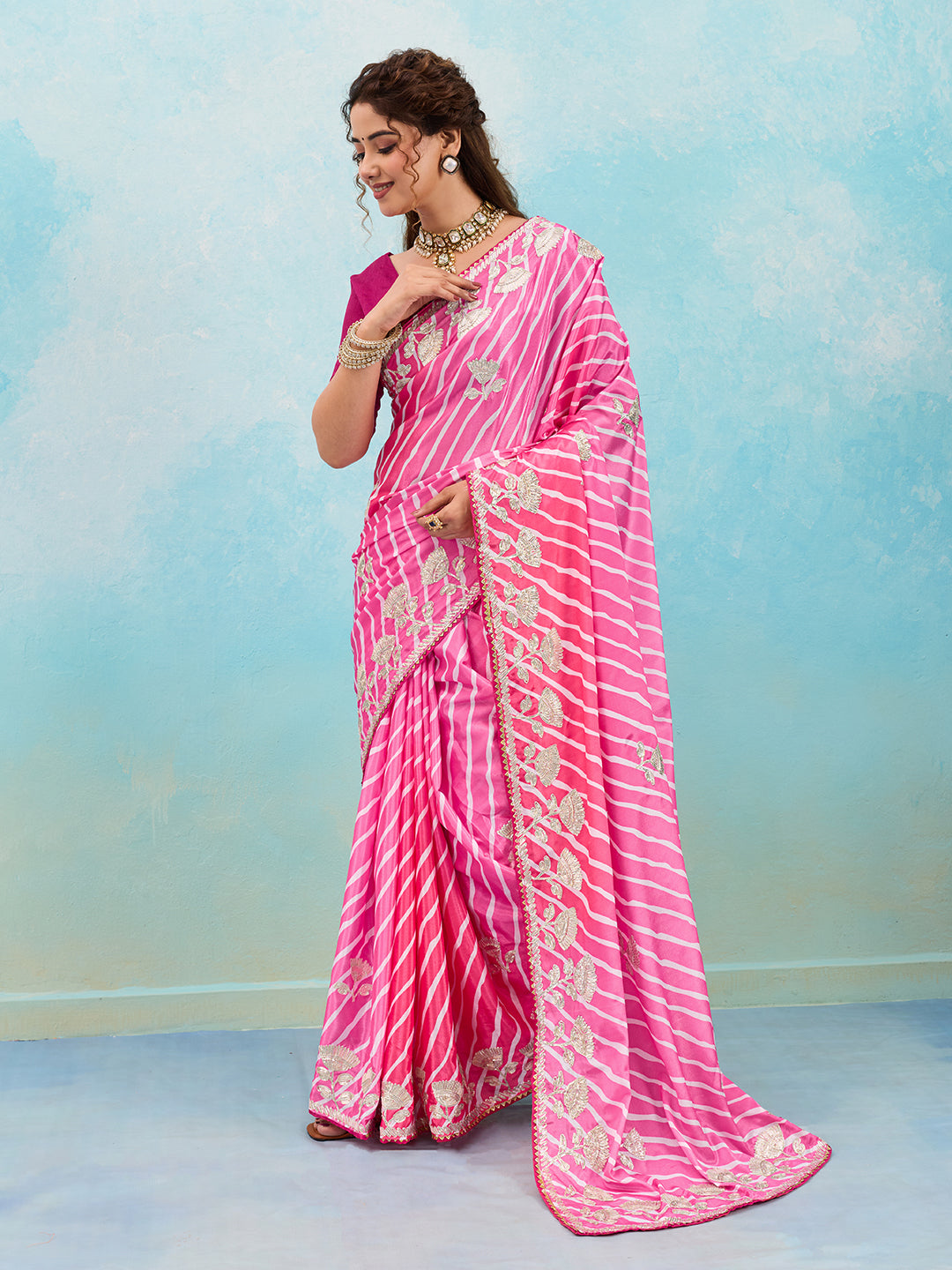 Tanmira  Latest Satin Silk Multicolored Tifli Leheriya Gotapatti work Saree    SANA