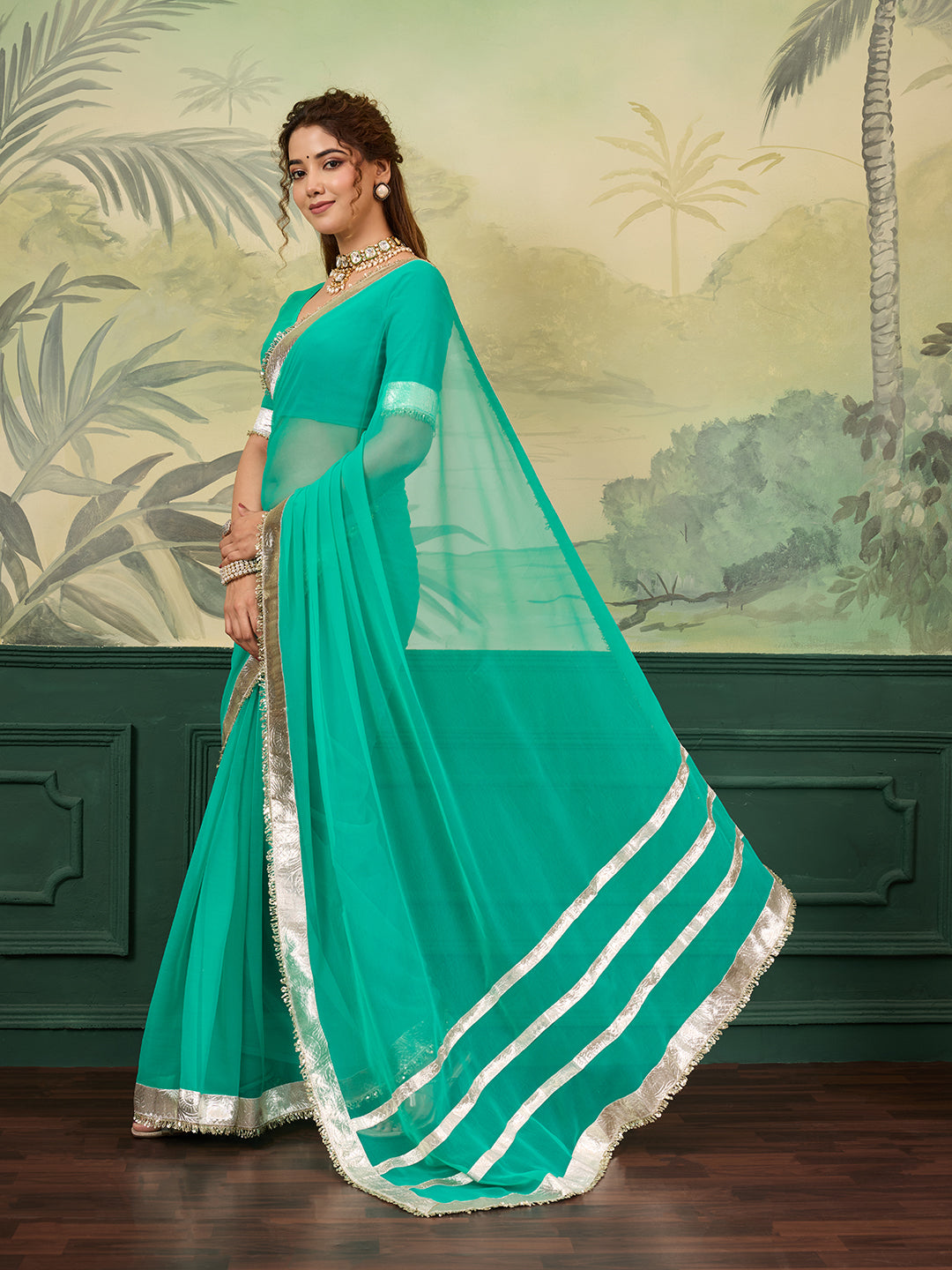 Tanmira  New Premium Georgette Saree with Rich Gota Border Work MHS