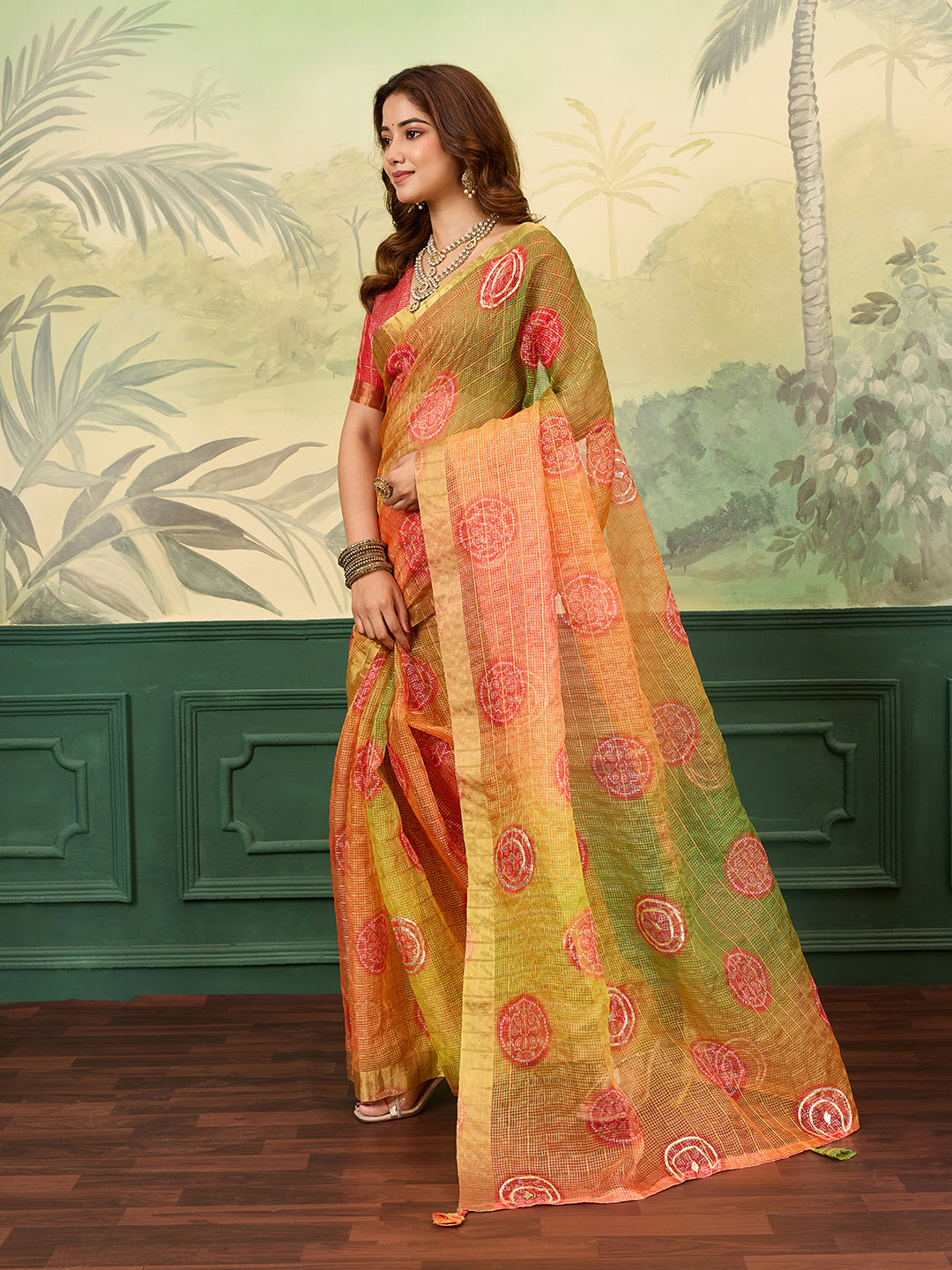 Tanmira  New Elegant Kota Doriya Bandhani Saree with Gota Patti Work GAN
