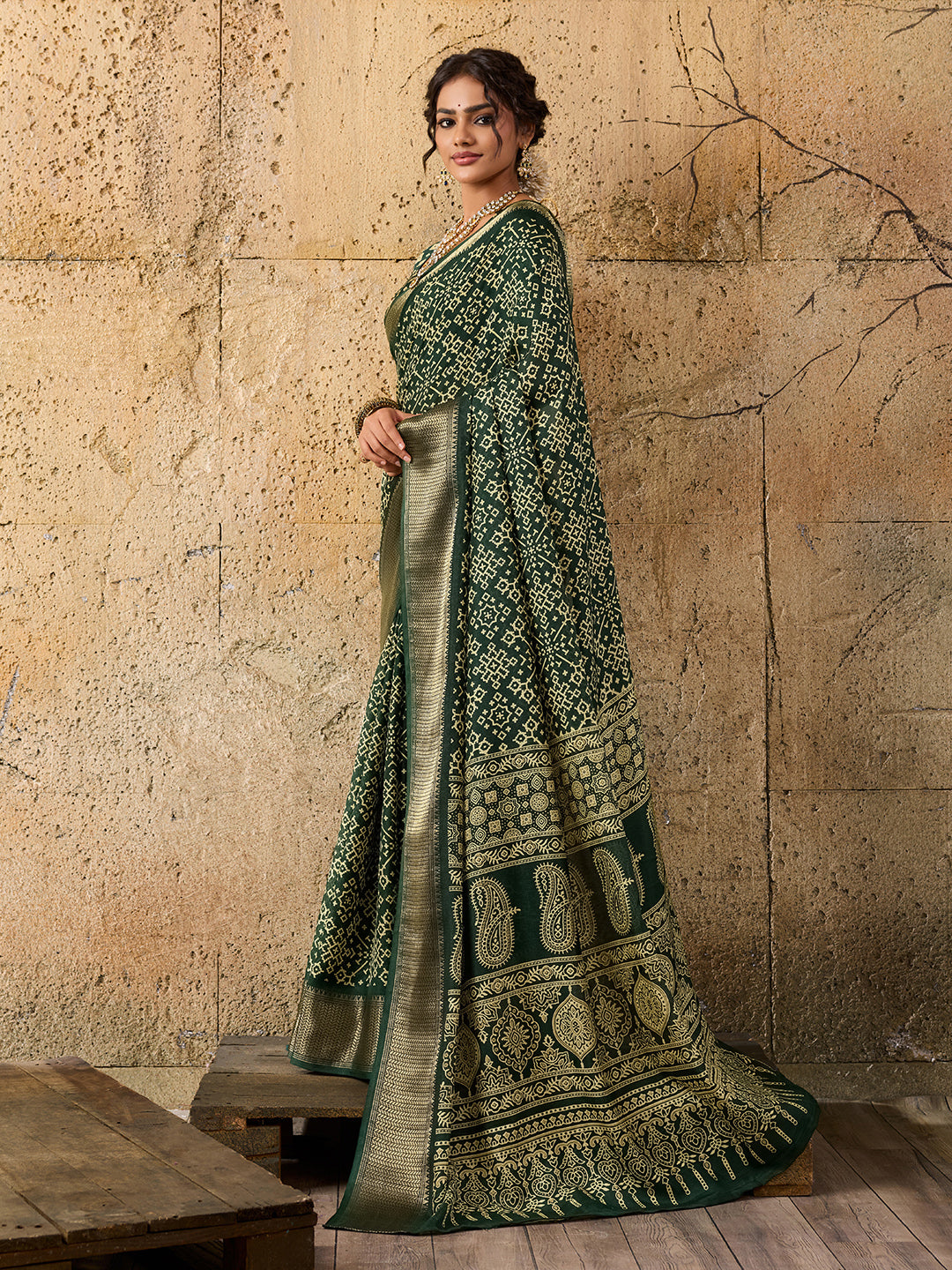 Tanmira  New beautiful  Cotton silk Ajrakh style With Ajrakh HandPrint Work Saree STL