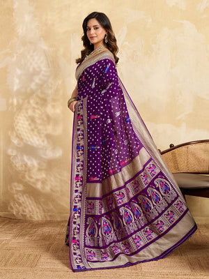 Buy Premium Silk Saree with Beautiful Silver Zari Weaving Tanmira 