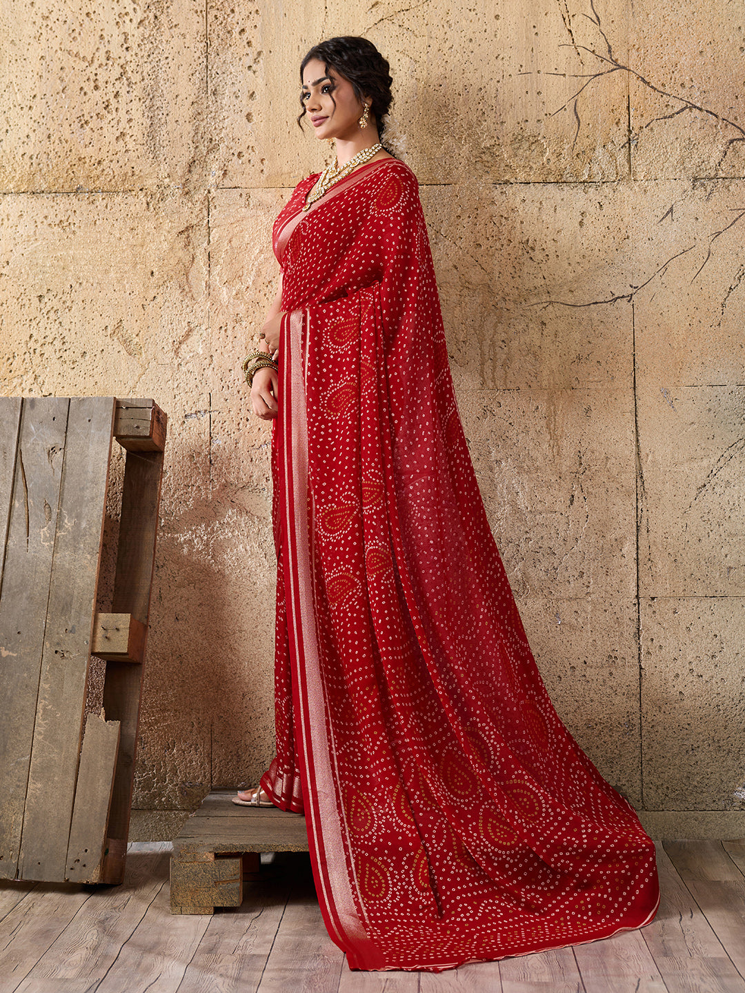 Tanmira Beautiful Light Weight Chiffon Bandhani Print Saree STL