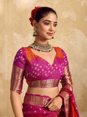  Viscos Silk Bandhani With Zari Border Saree under 2000