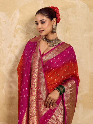  Viscos Silk Bandhani With Zari Border Saree under 2000