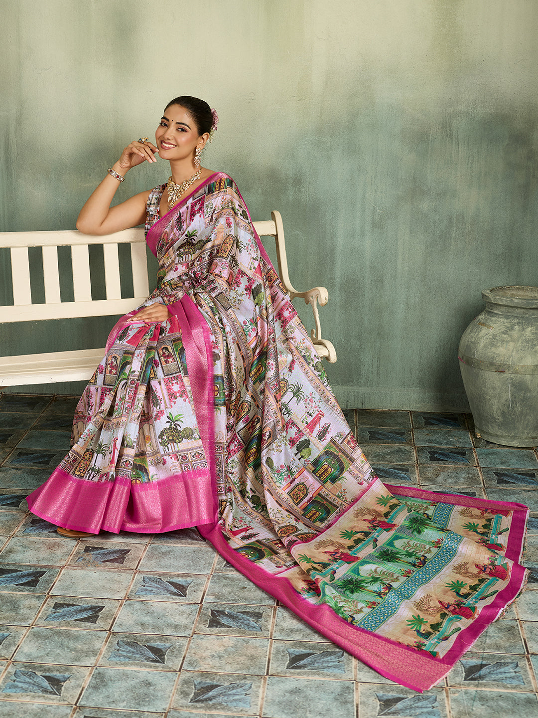 Tanmira  New Beautiful  Cotton Silk Kalamkari Style Zari Weaving Saree  STL