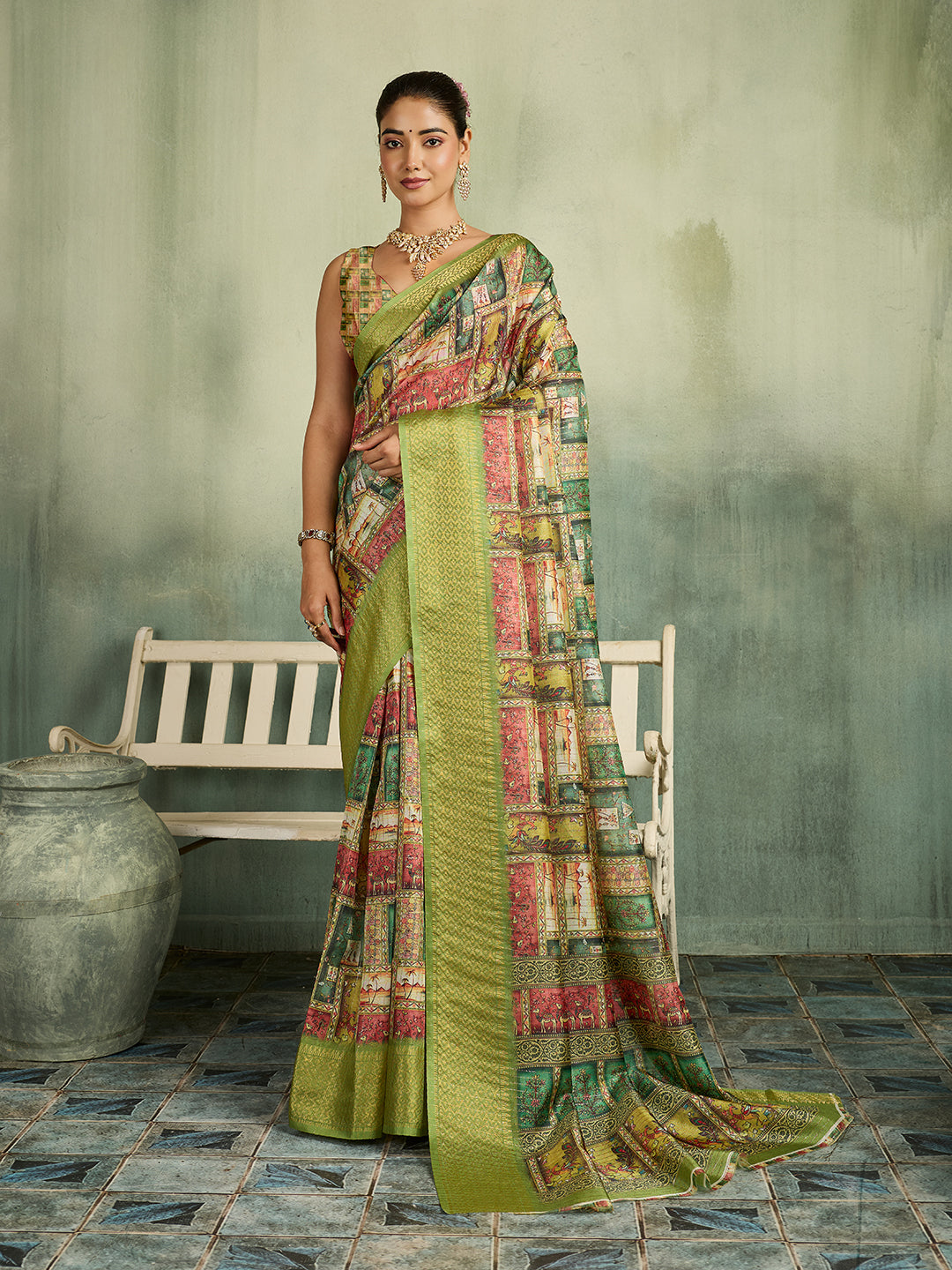 Tanmira  Latest Cotton Silk Kalamkari Style Zari Weaving Saree  STL