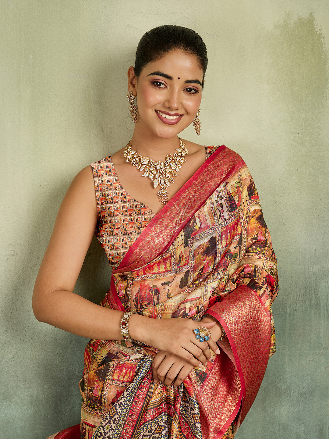Tanmira  New Beautiful  Cotton Silk Kalamkari Style Zari Weaving Saree  STL