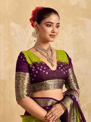 Buy  Viscos Silk Bandhani Saree With Zari Border under 2000