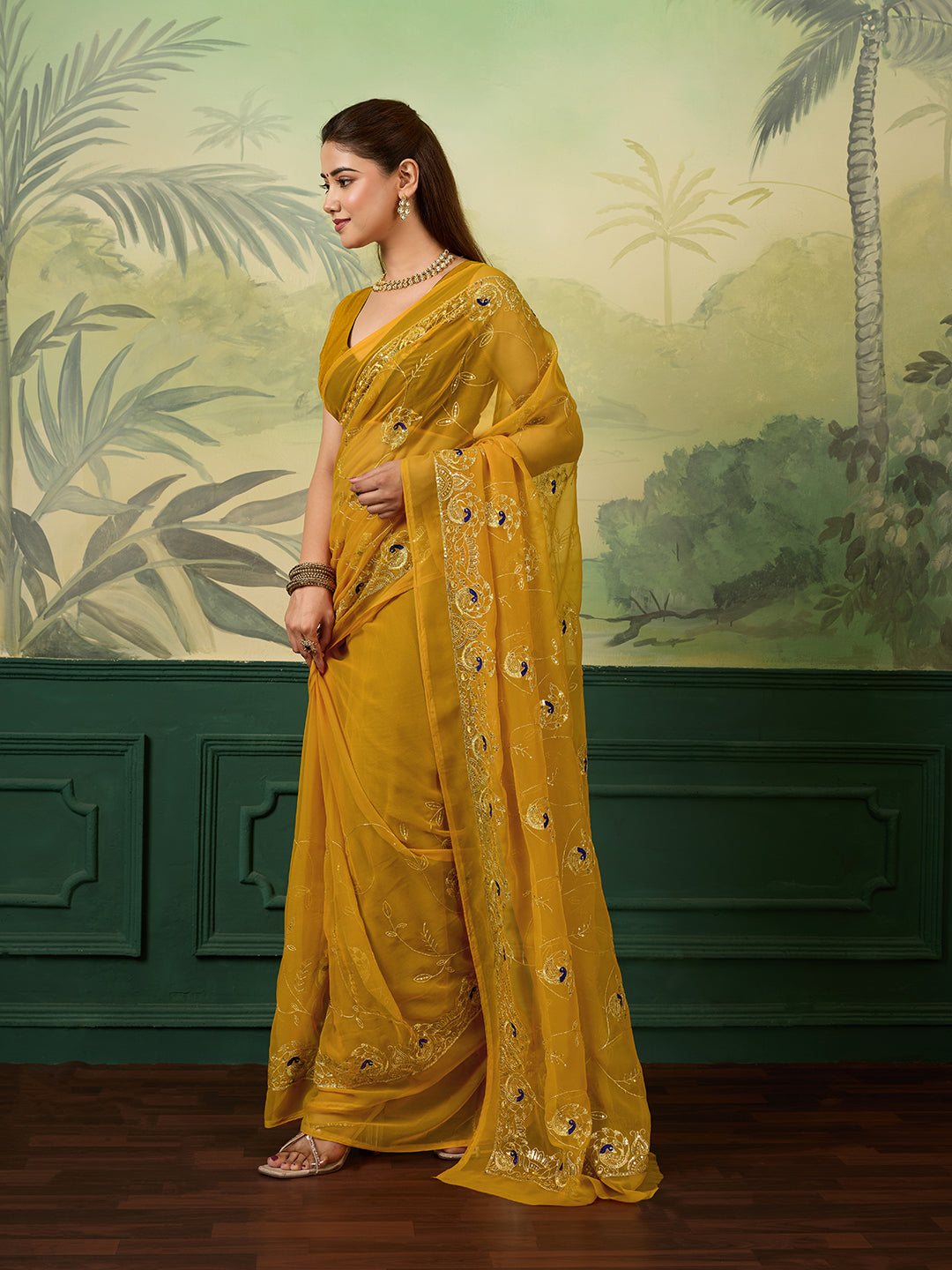 Tanmira  New Georgette Elegance Designer Style Saree with Aari Tari Detailing   JAY