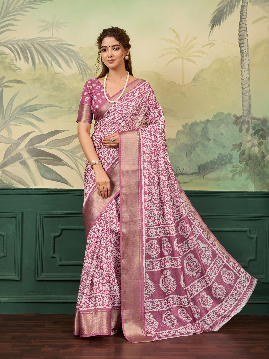 Tanmira  New Beautiful Cotton Silk Printed Saree with Zari Border STL