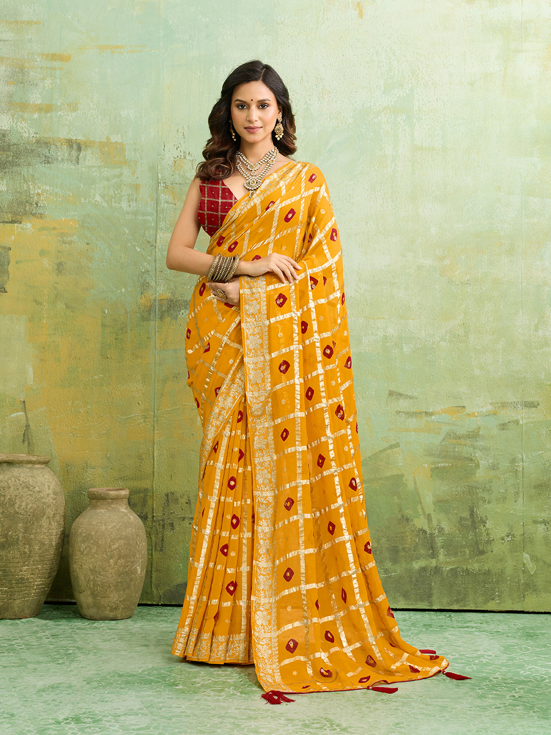 Tanmira  New Casual Wear Bandhani  Saree With Zari Lines CHAND