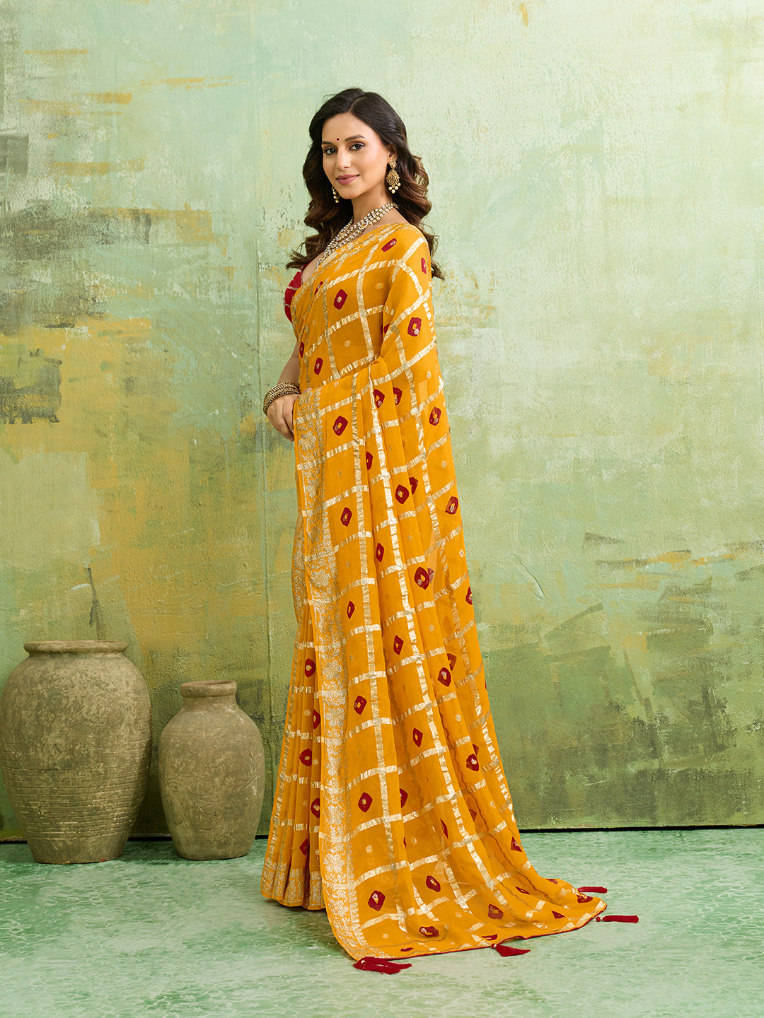 Tanmira  New Casual Wear Bandhani  Saree With Zari Lines CHAND