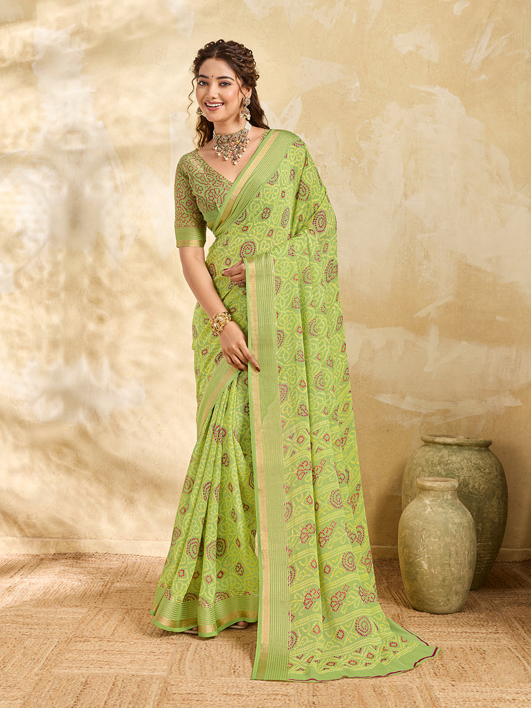Tanmira  New Casual Elegance Chiffon Saree in Bandhani Print KDN