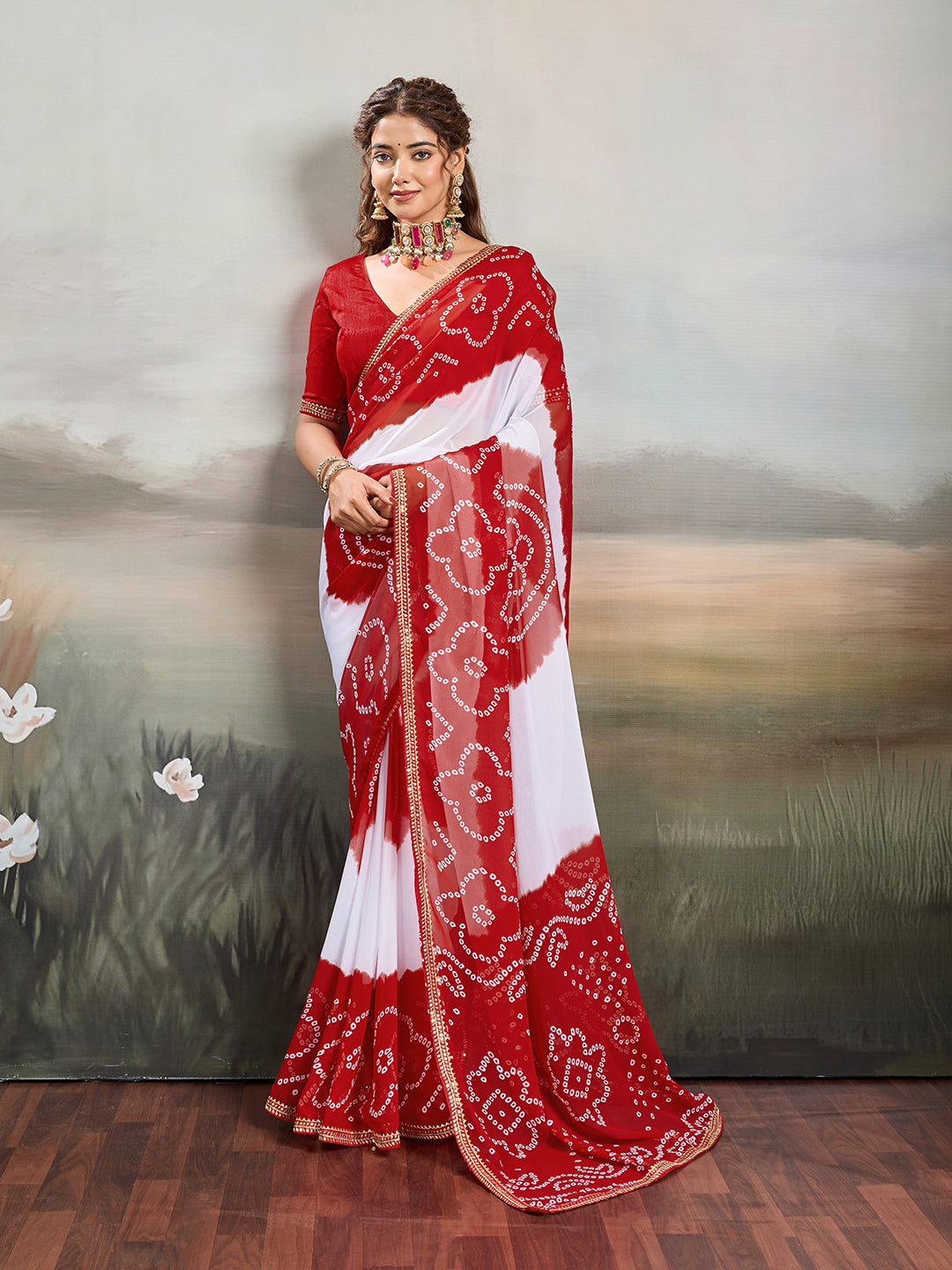 Tanmira  New Festive Faag Style Georgette Saree with Elegant Border Work  SANJU