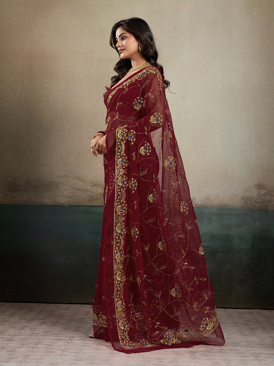 Tanmira  New Festive Ready Georgette Saree with Exquisite Aari Tari Handwork  JAY